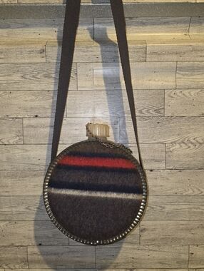 Vintage Canteen Round Wool Stripe Crossbody Bag in Navy, Red & Cream